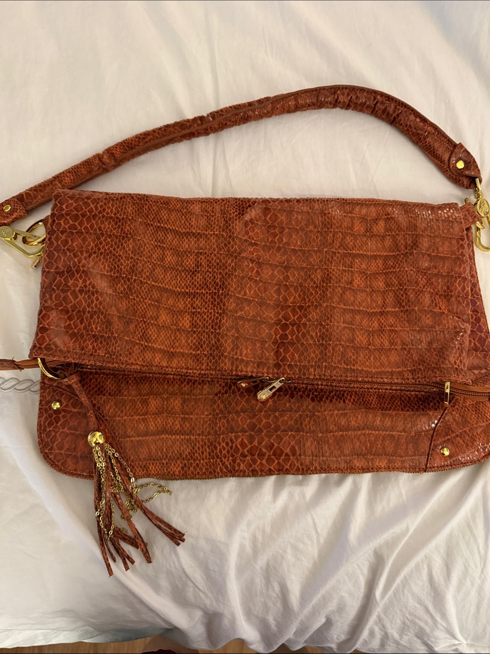 JM JOY MANGANO CONVERTIBLE
EXPANDABLE DROP PYTHON BAG TOTE